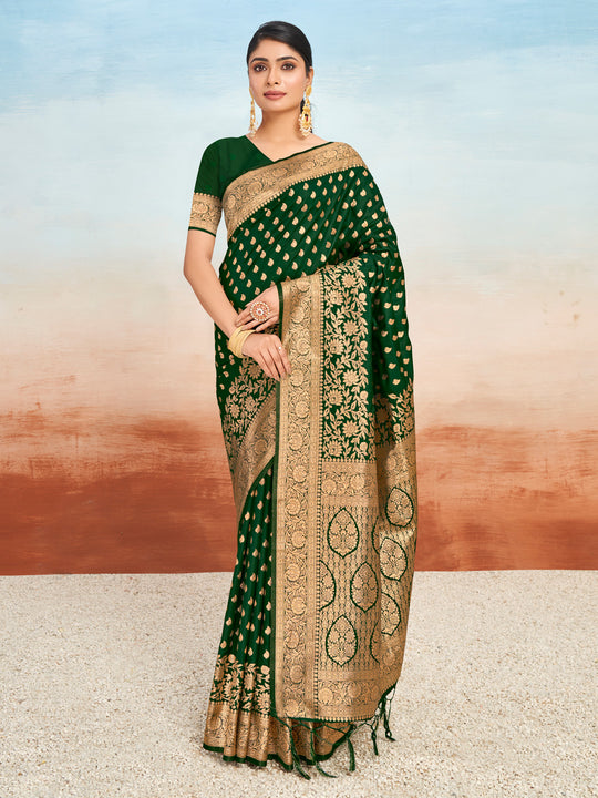 Green Silk Saree With Blouse Piece