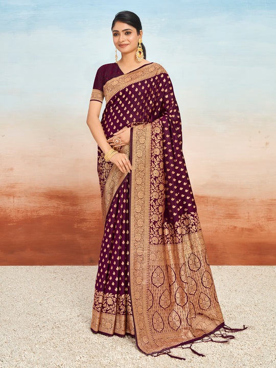 Purple Silk Saree With Blouse Piece