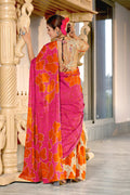 Pink Hand Block Print Mulmul Cotton Sarees Saree With Blouse Piece