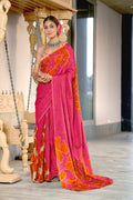 Pink Hand Block Print Mulmul Cotton Sarees Saree With Blouse Piece