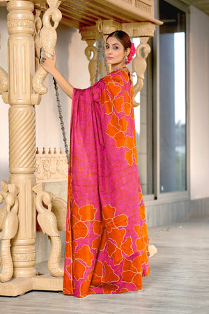 Pink Hand Block Print Mulmul Cotton Sarees Saree With Blouse Piece