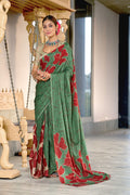 Green Hand Block Print Mulmul Cotton Sarees Saree With Blouse Piece