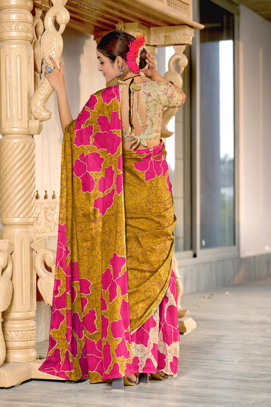 Mustard Hand Block Print Mulmul Cotton Sarees Saree With Blouse Piece