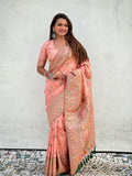Peach Banarasi Silk Blend Saree With Blouse Piece
