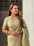 Green Banarasi Silk Blend Saree With Blouse Piece