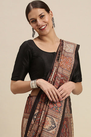 Brown Pashmina Saree With Blouse Piece