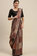 Brown Pashmina Saree With Blouse Piece