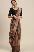 Brown Pashmina Saree With Blouse Piece