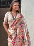 Cream Banarasi Silk Blend Saree With Blouse Piece
