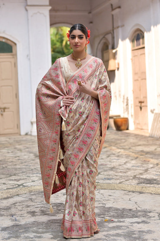 Silk Saree Featuring Beautiful Pashmina Thread Weaving