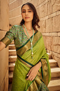 Green Banarasi Patola Silk Saree With Blouse Piece