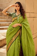 Green Banarasi Patola Silk Saree With Blouse Piece