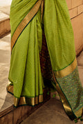 Green Banarasi Patola Silk Saree With Blouse Piece