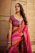 Pink Banarasi Patola Silk Saree With Blouse Piece