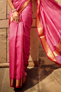 Pink Banarasi Patola Silk Saree With Blouse Piece