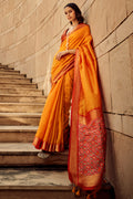 Orange Banarasi Patola Silk Saree With Blouse Piece