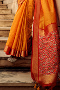 Orange Banarasi Patola Silk Saree With Blouse Piece