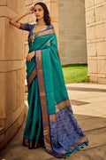 Blue Banarasi Patola Silk Saree With Blouse Piece