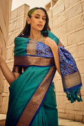 Blue Banarasi Patola Silk Saree With Blouse Piece