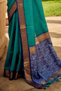 Blue Banarasi Patola Silk Saree With Blouse Piece