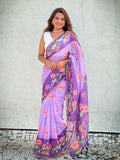 Lavender Banarasi Silk Blend Saree With Blouse Piece