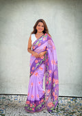 Levender Banarasi Silk Blend Saree With Blouse Piece