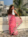 Pink Banarasi Silk Blend Saree With Blouse Piece