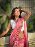 Pink Banarasi Silk Blend Saree With Blouse Piece