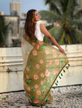 Pista Banarasi Silk Blend Saree With Blouse Piece