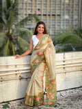 Pista Banarasi Silk Blend Saree With Blouse Piece