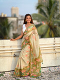 Pista Banarasi Silk Blend Saree With Blouse Piece