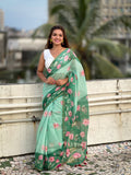 Rama Banarasi Silk Blend Saree With Blouse Piece