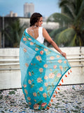 Sky Banarasi Silk Blend Saree With Blouse Piece