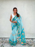 Sky Banarasi Silk Blend Saree With Blouse Piece