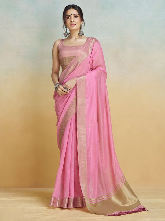 Pink Silk Festive Wear Saree With Blouse Piece