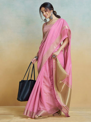 Pink Silk Festive Wear Saree With Blouse Piece