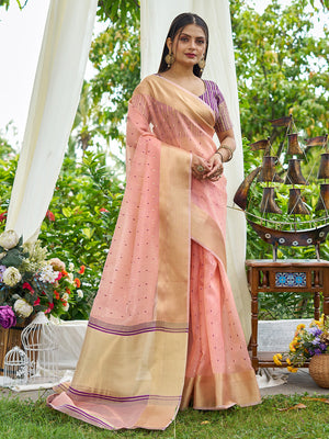 Pink Simmer Silk Saree With Blouse Piece