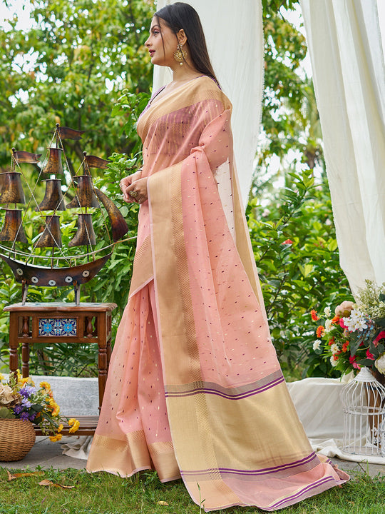 Pink Simmer Silk Saree With Blouse Piece