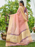 Pink Simmer Silk Saree With Blouse Piece