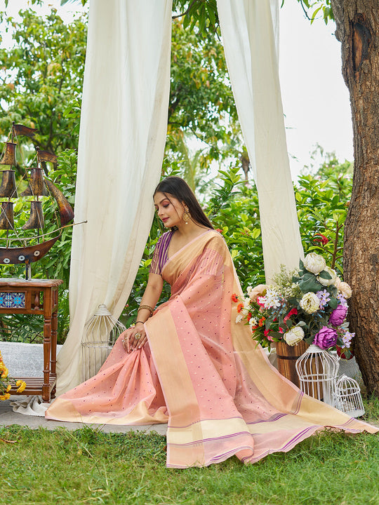 Pink Simmer Silk Saree With Blouse Piece