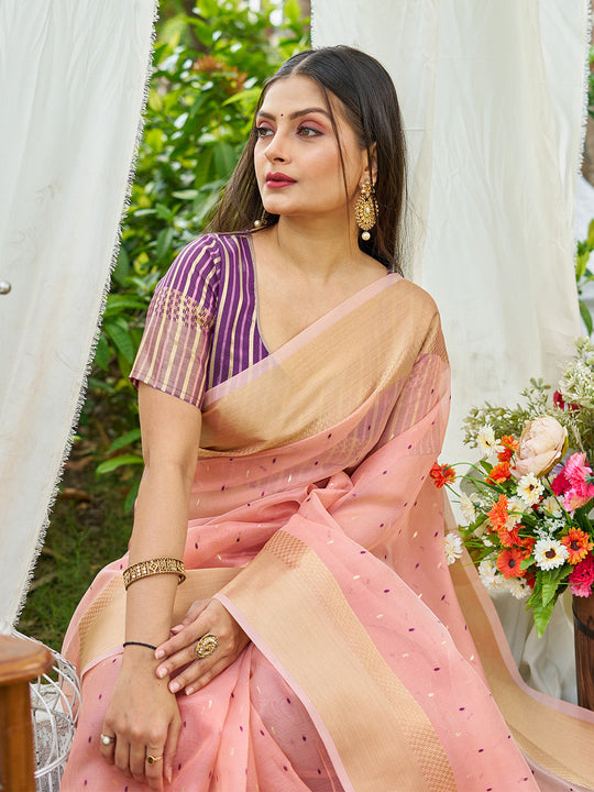 Pink Simmer Silk Saree With Blouse Piece
