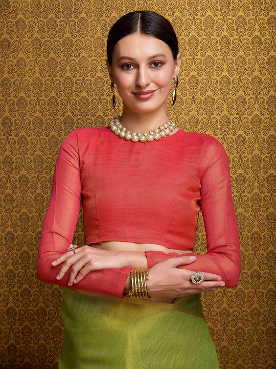 Pista Linen Festive Wear Saree With Blouse Piece