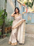 Baige Banarasi Silk Blend Saree With Blouse Piece