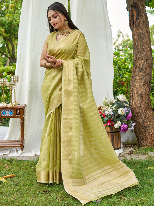 Pista Organza Saree With Blouse Piece