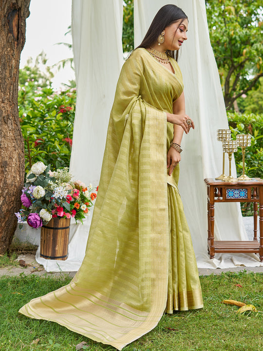 Pista Organza Saree With Blouse Piece