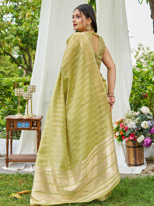 Pista Organza Saree With Blouse Piece
