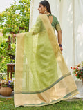 Pista Simmer Silk Saree With Blouse Piece