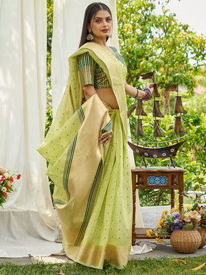Pista Simmer Silk Saree With Blouse Piece