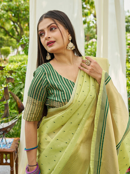 Pista Simmer Silk Saree With Blouse Piece