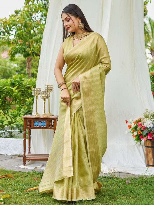 Pista Organza Saree With Blouse Piece